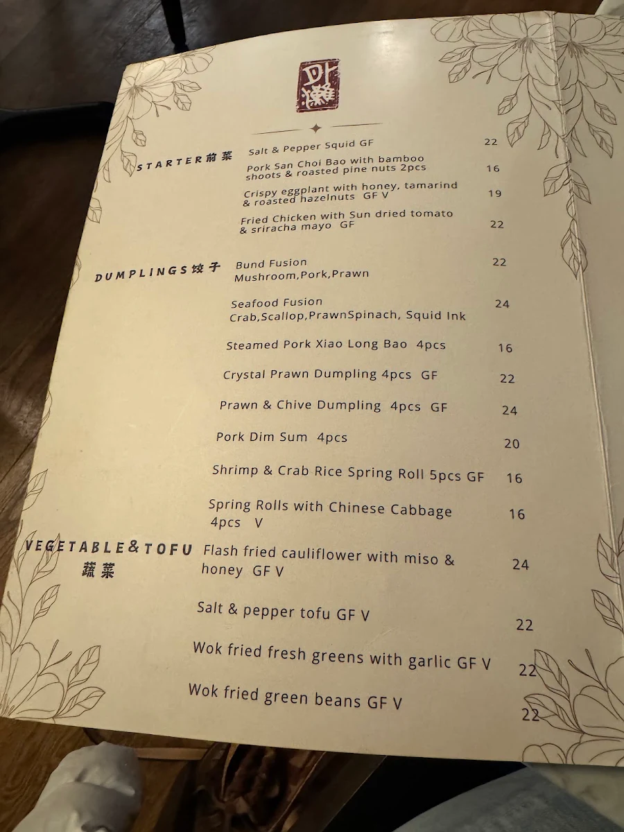 Menu, The Bund - Walsh Bay