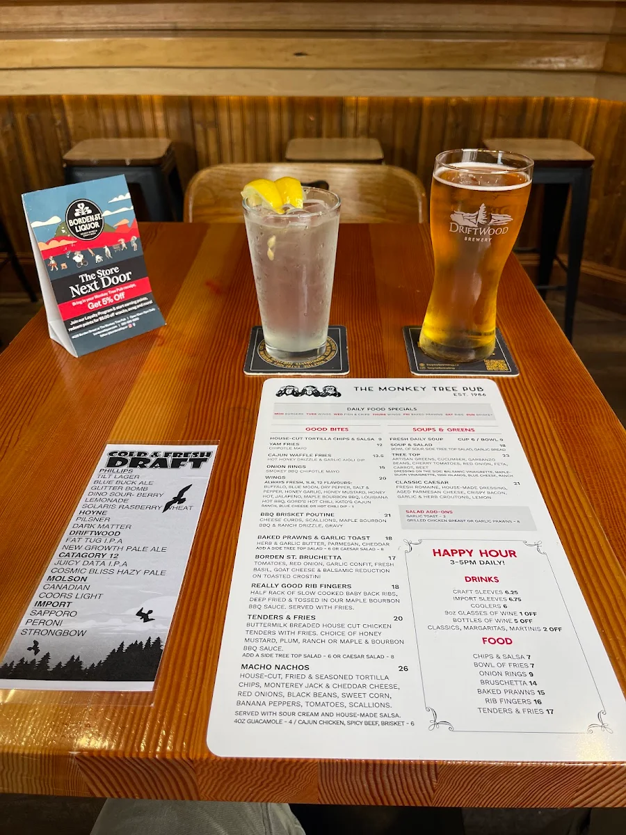Menu, The Monkey Tree Pub