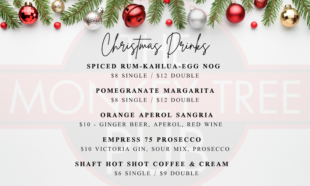 Menu, The Monkey Tree Pub