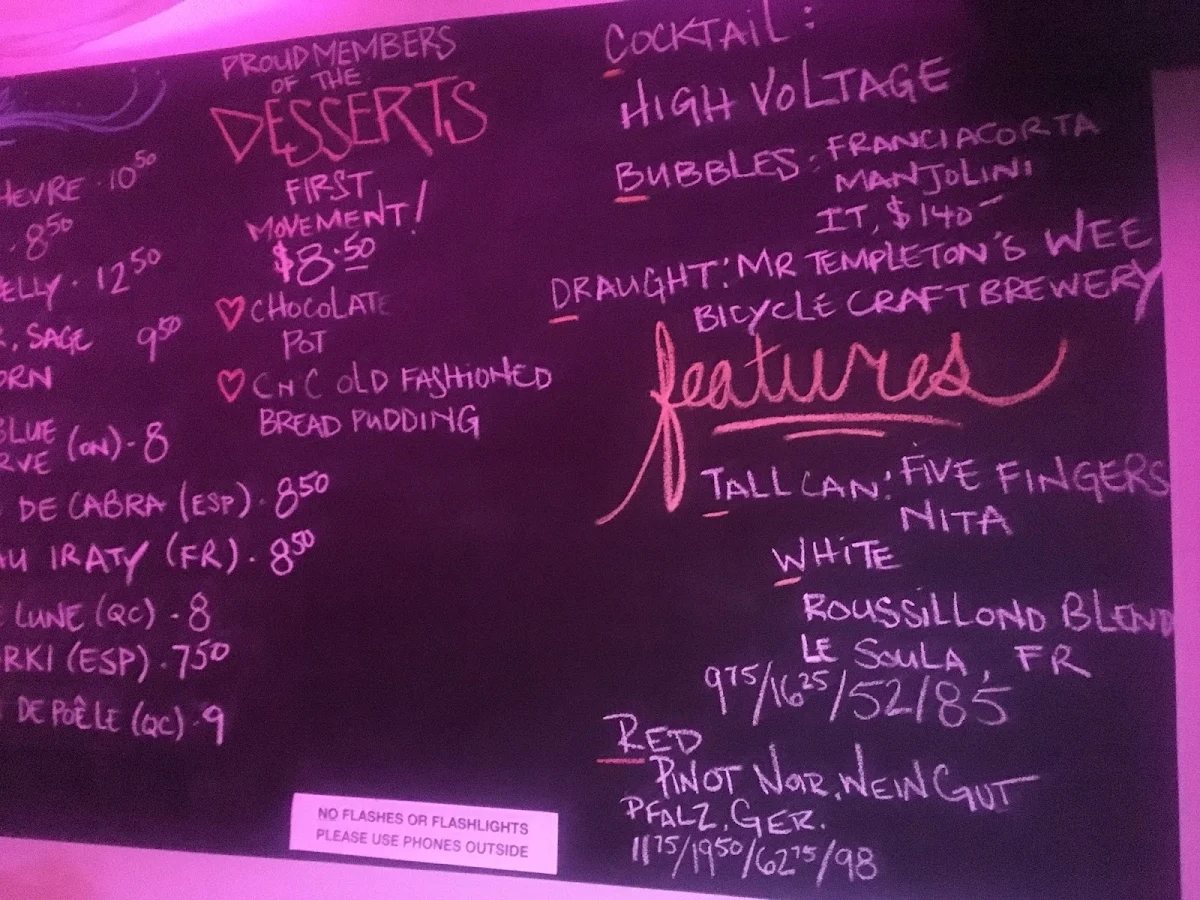 Menu, The Moonroom