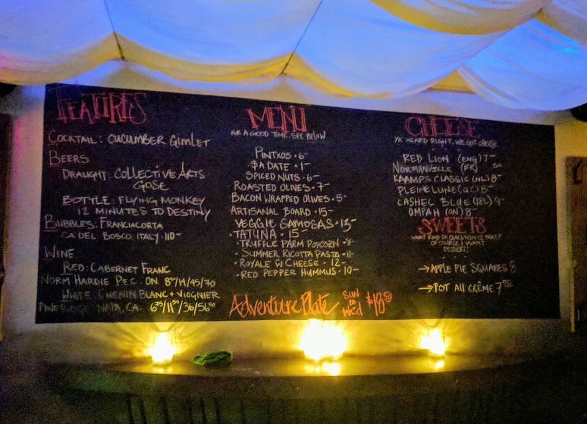 Menu, The Moonroom