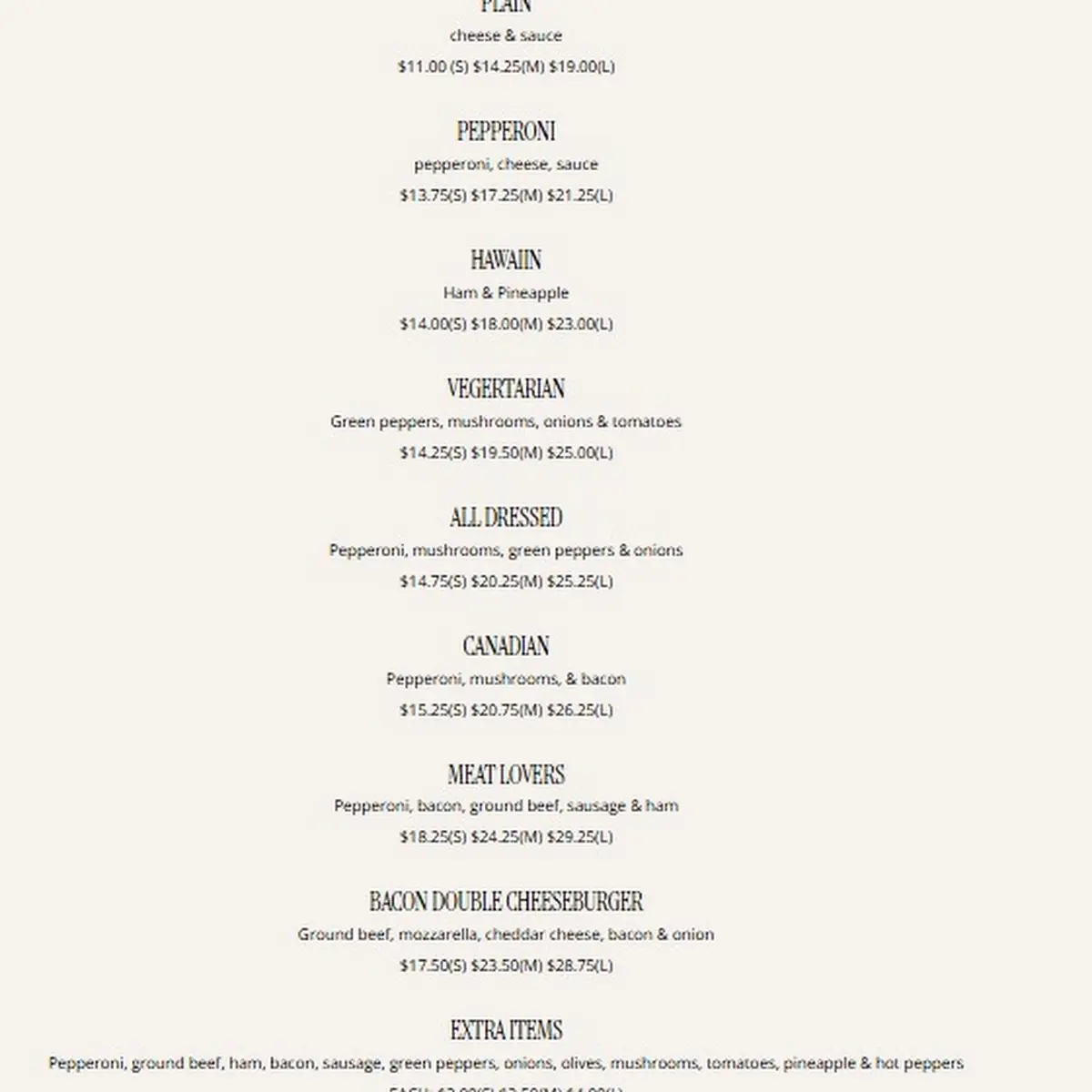 Menu, Village Pantry
