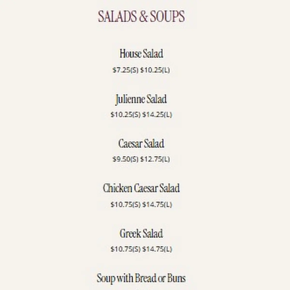 Menu, Village Pantry