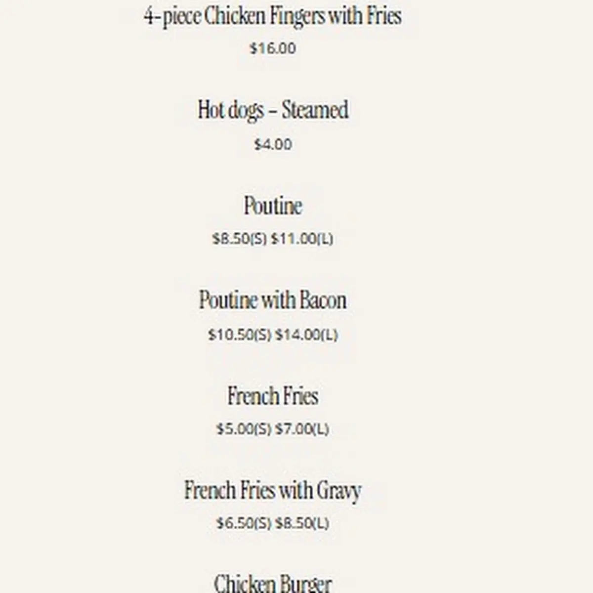 Menu, Village Pantry