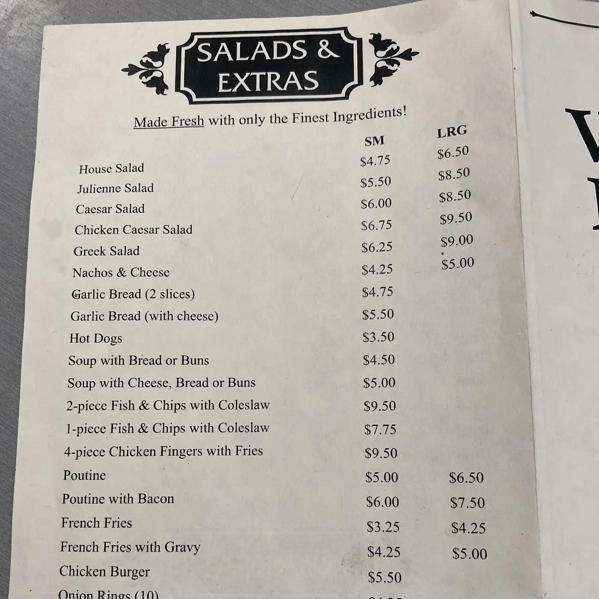 Menu, Village Pantry