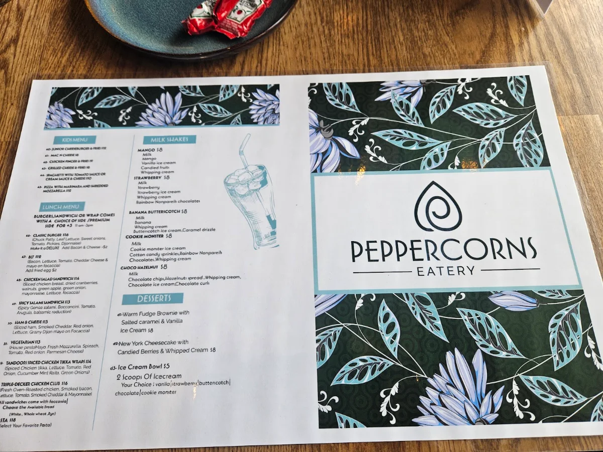 Menu, Peppercorns Eatery Bedford
