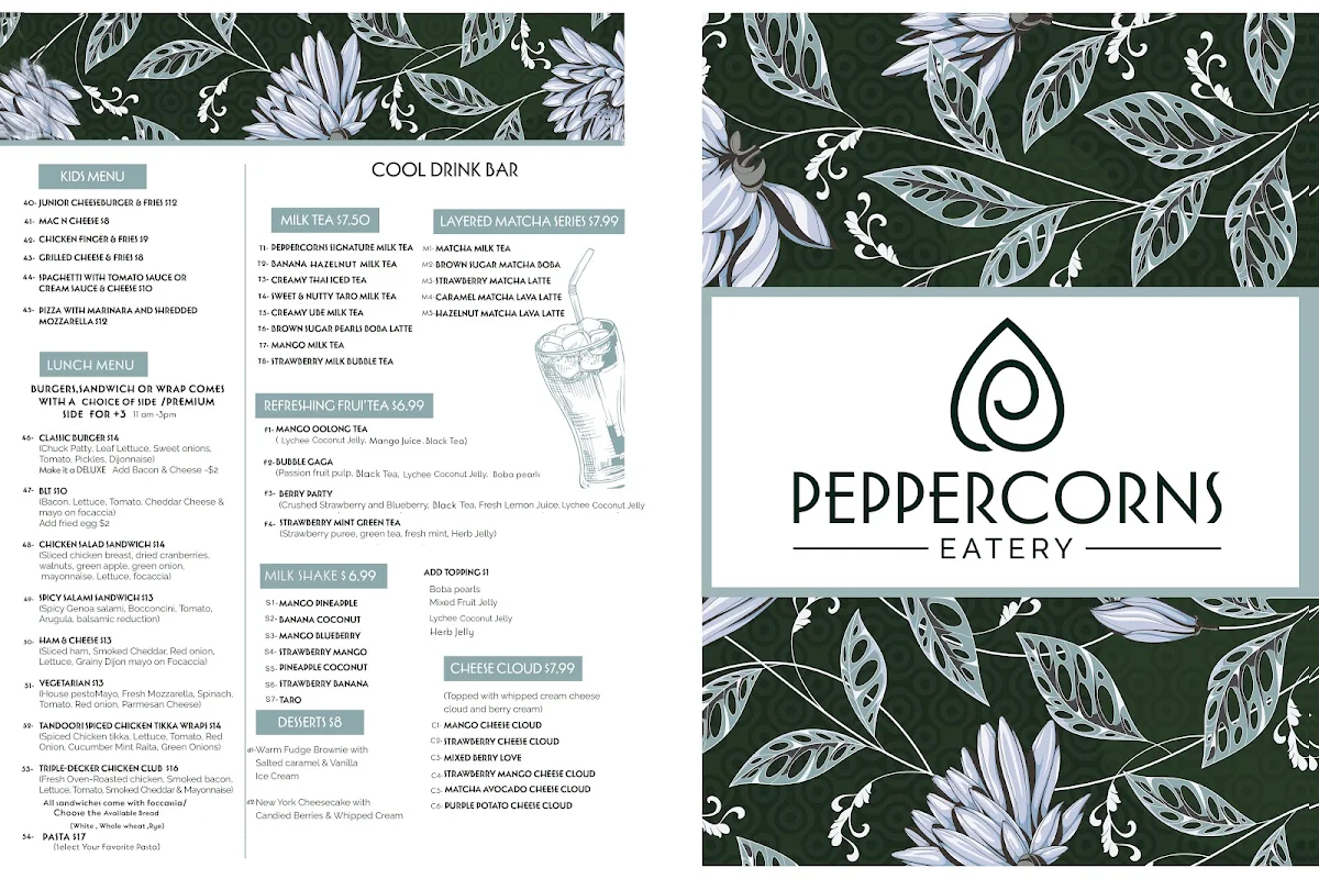 Menu, Peppercorns Eatery Bedford