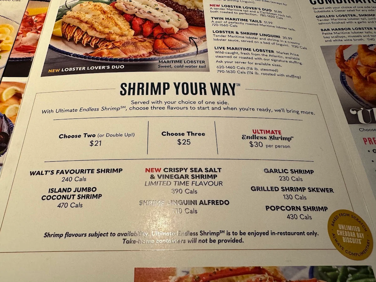 Menu, Red Lobster