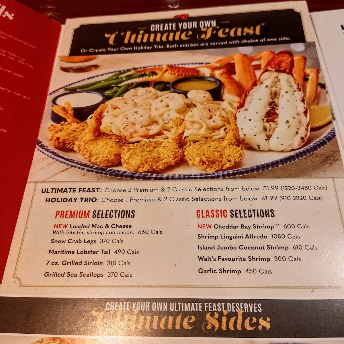Menu, Red Lobster