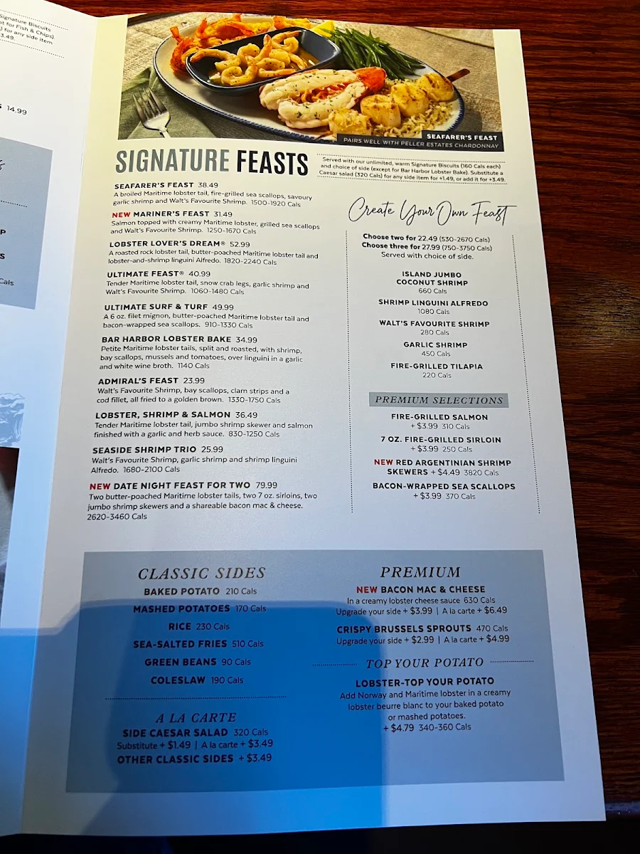 Menu, Red Lobster