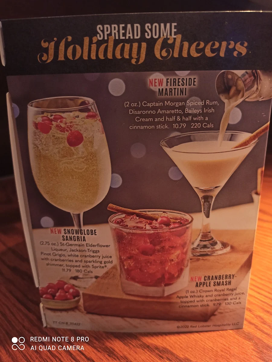 Menu, Red Lobster