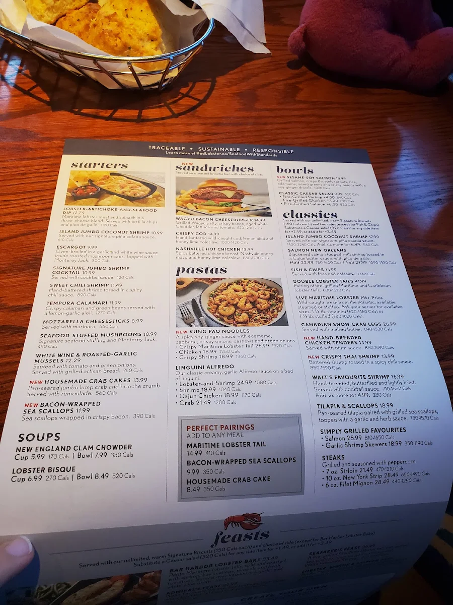 Menu, Red Lobster