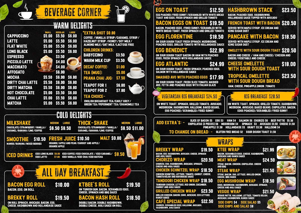 Menu, KT Bee | Queanbeyan Cafe