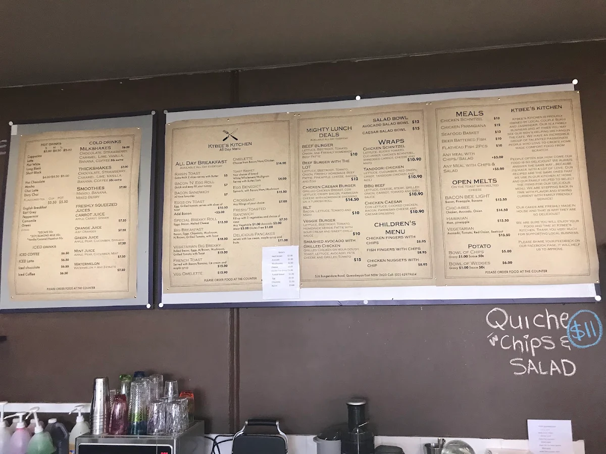 Menu, KT Bee | Queanbeyan Cafe