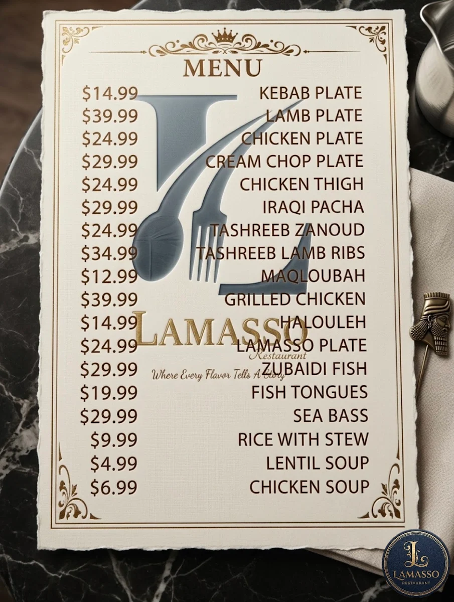Menu, Lamasso Restaurant