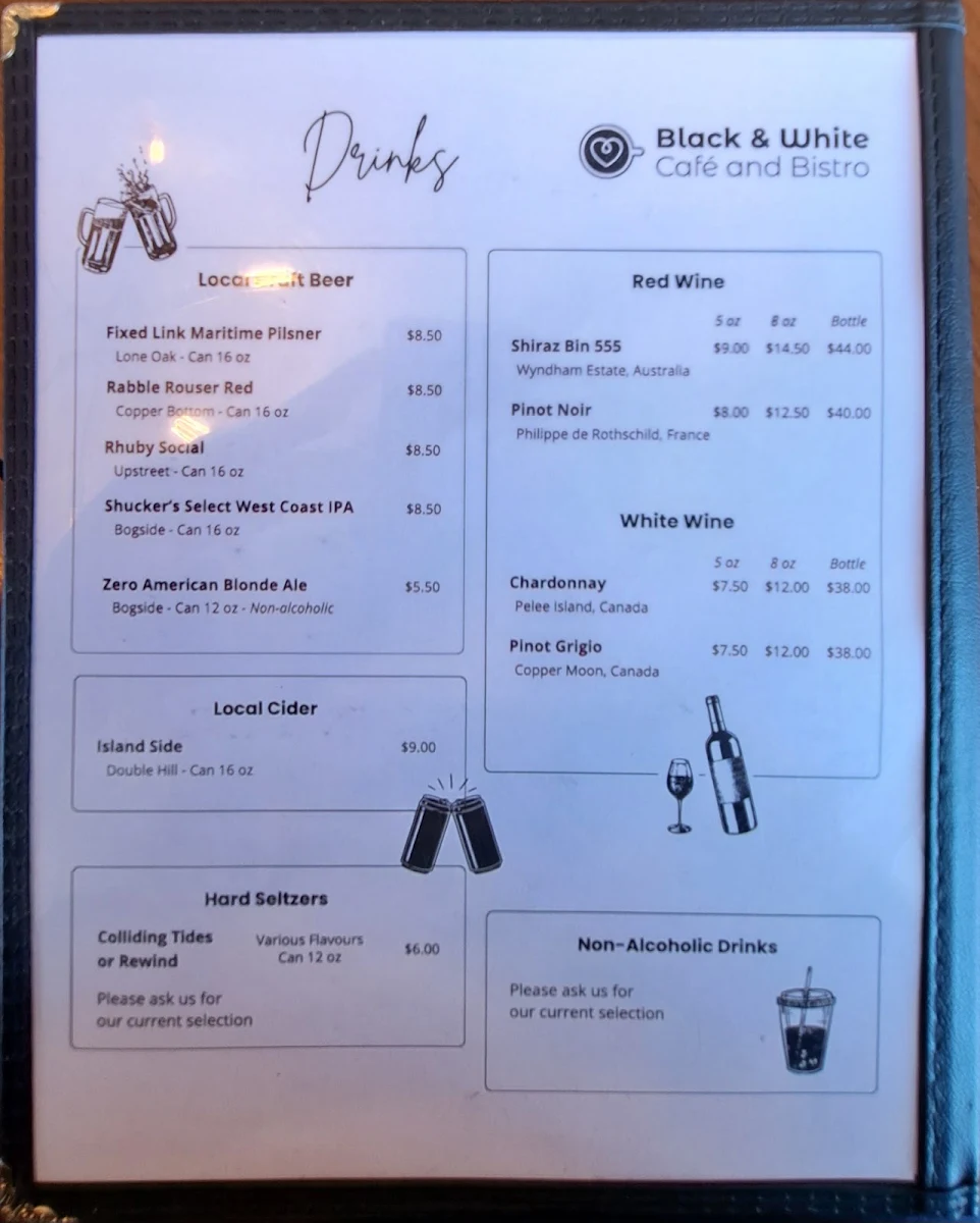 Menu, Black & White - Café and Bistro