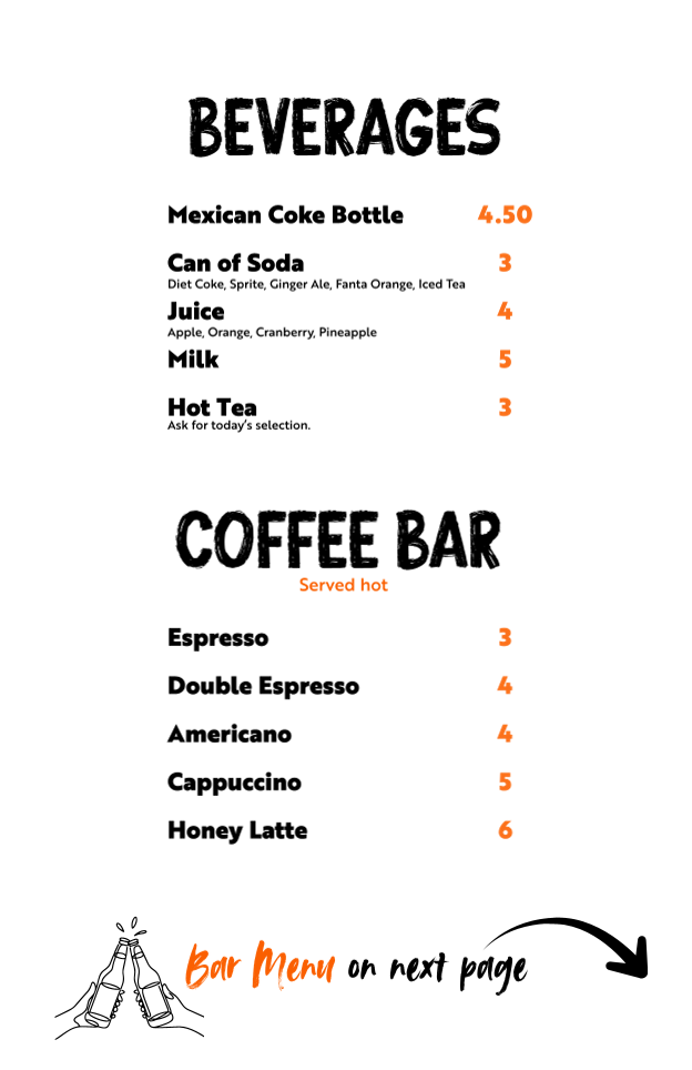 Menu, JZ’s Pizza
