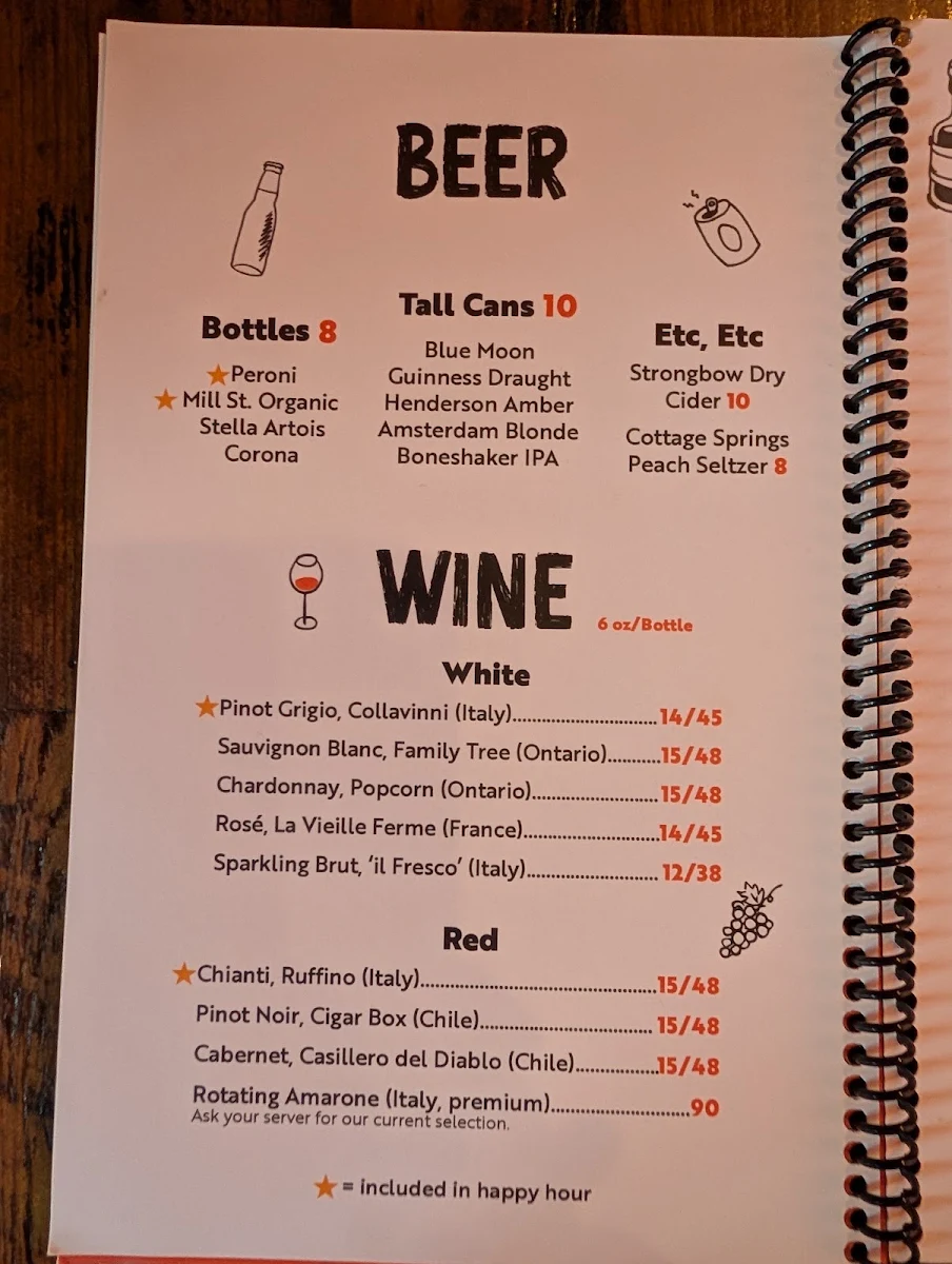 Menu, JZ’s Pizza