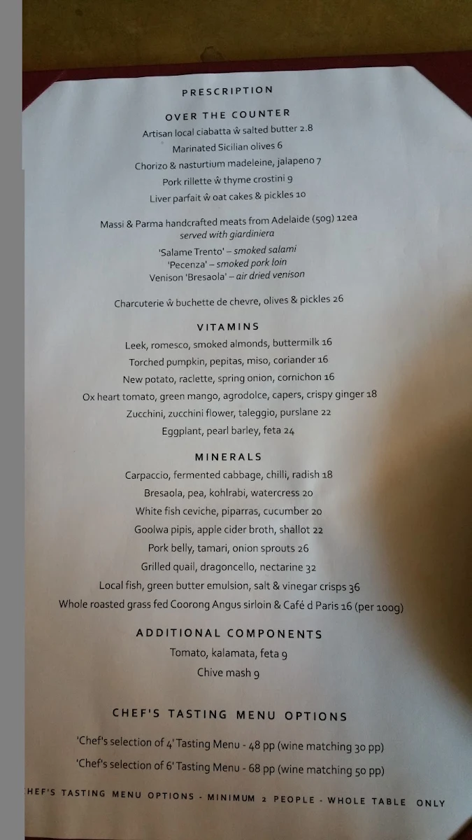 Menu, APOTECA