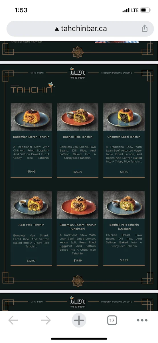 Menu, Tahchinbar