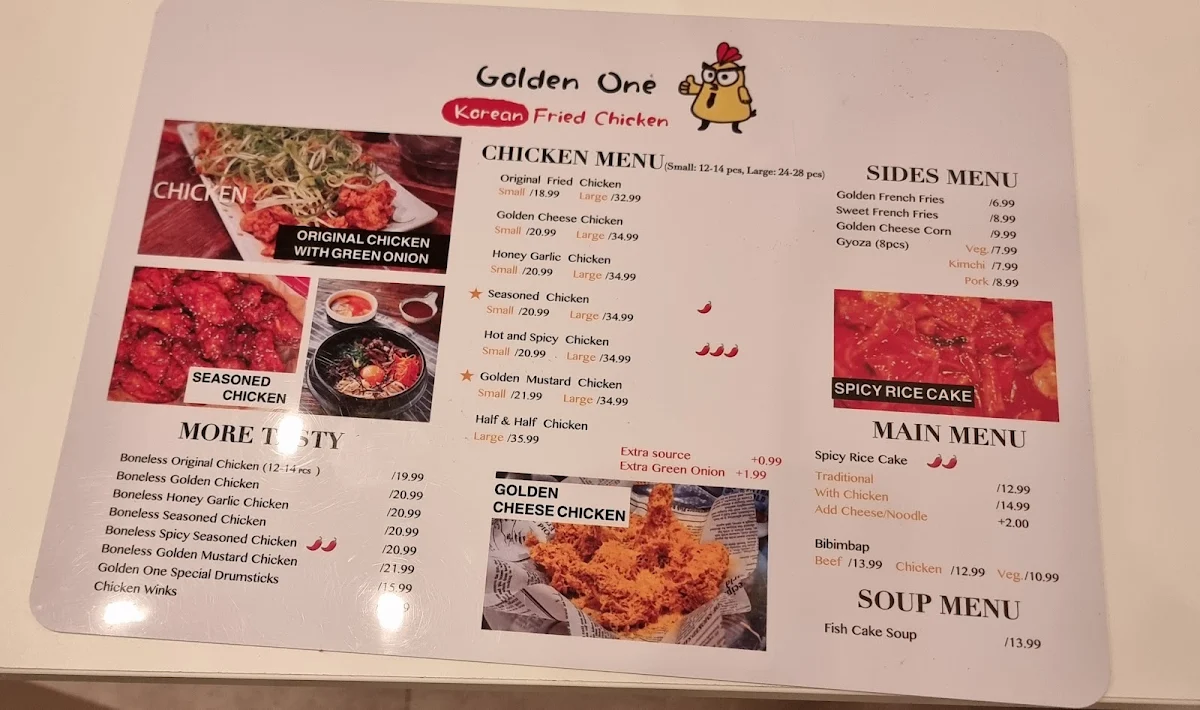 Menu, Golden One Fried Chicken
