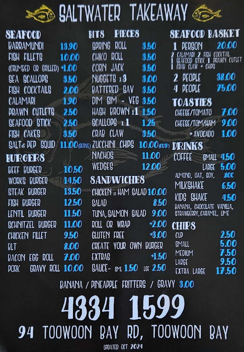 Menu, Saltwater Takeaway Toowoon Bay
