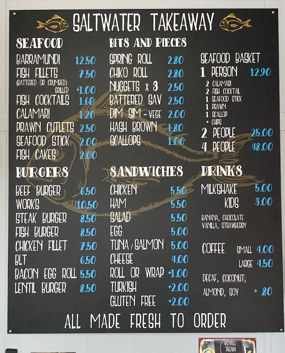 Menu, Saltwater Takeaway Toowoon Bay