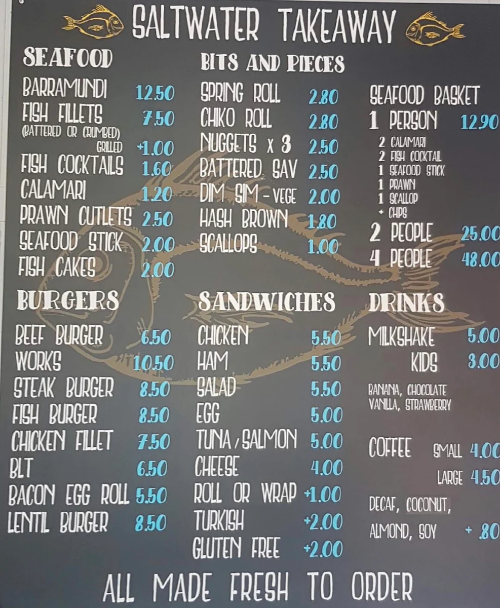 Menu, Saltwater Takeaway Toowoon Bay