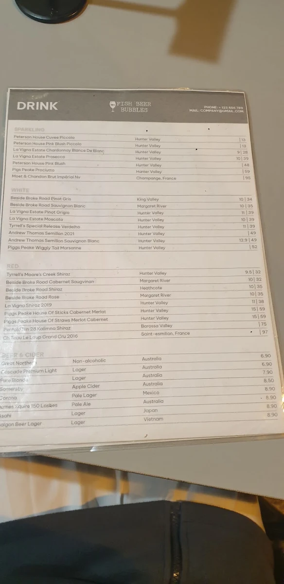 Menu, The Sands Seafood