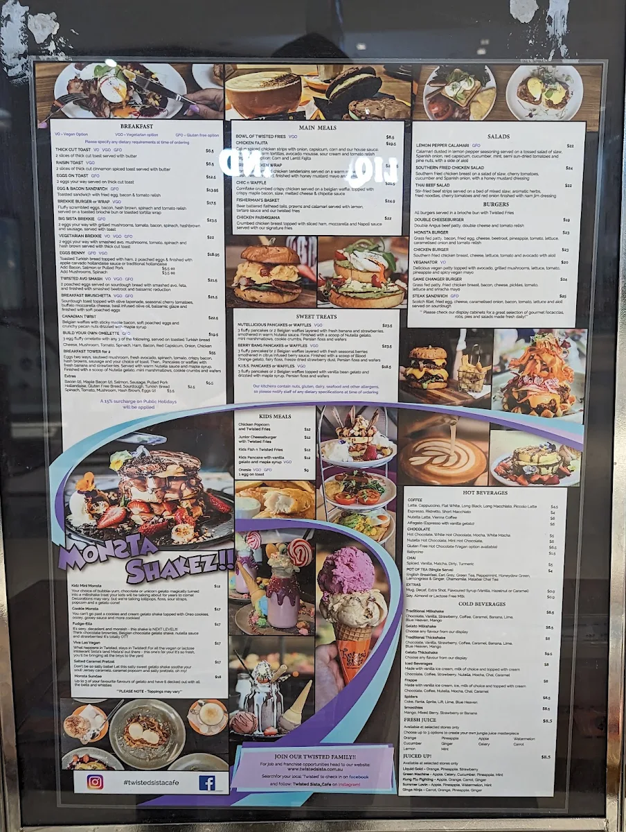 Menu, Twisted Sista Cafe & Gelateria - Knox