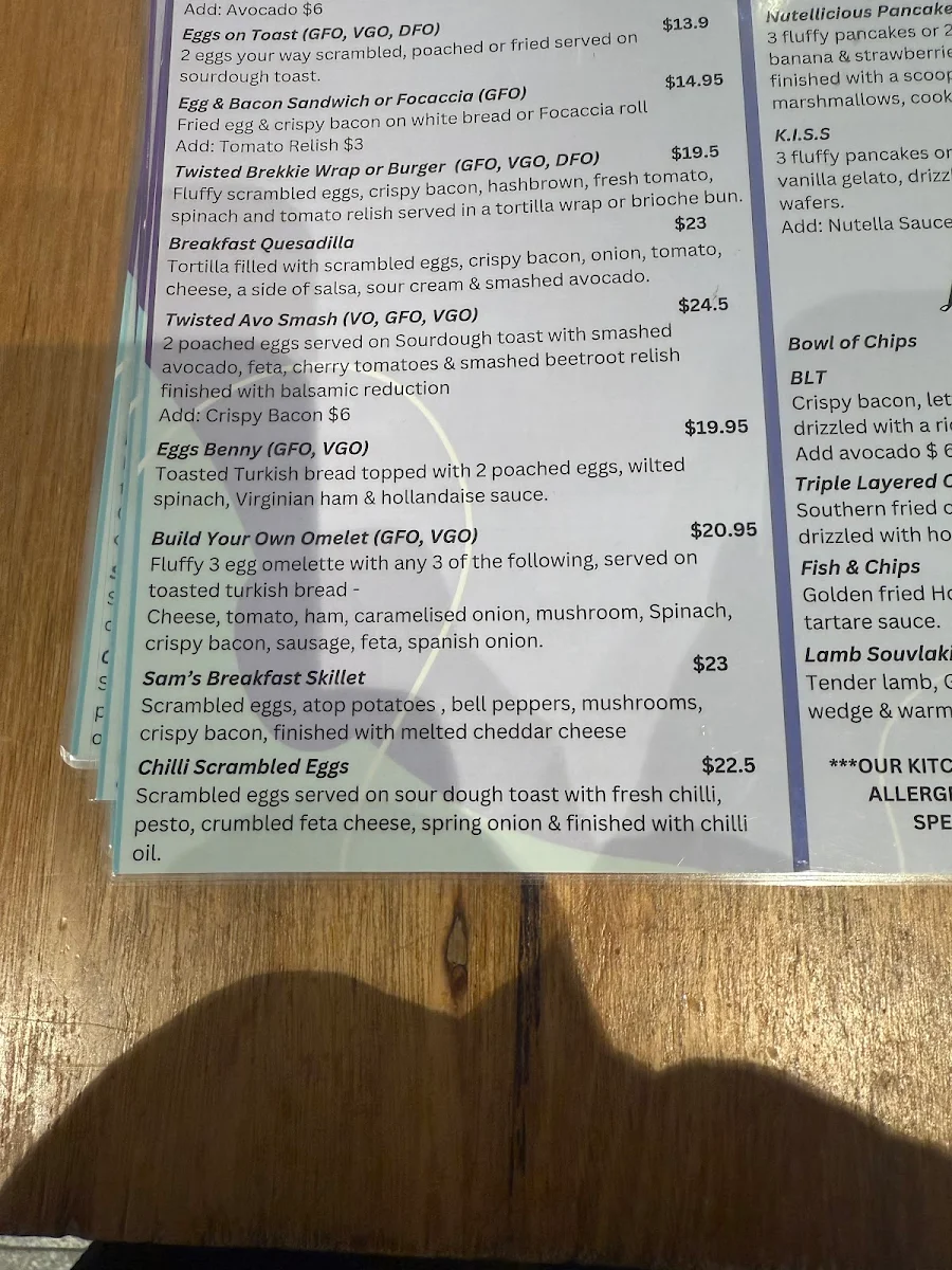 Menu, Twisted Sista Cafe & Gelateria - Knox