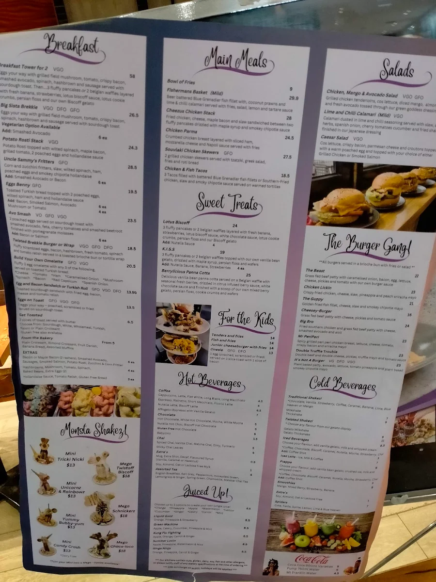 Menu, Twisted Sista Cafe & Gelateria - Knox