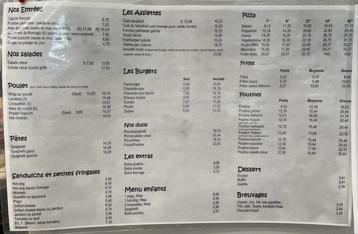 Menu, Casse Croûte Le Traiteur