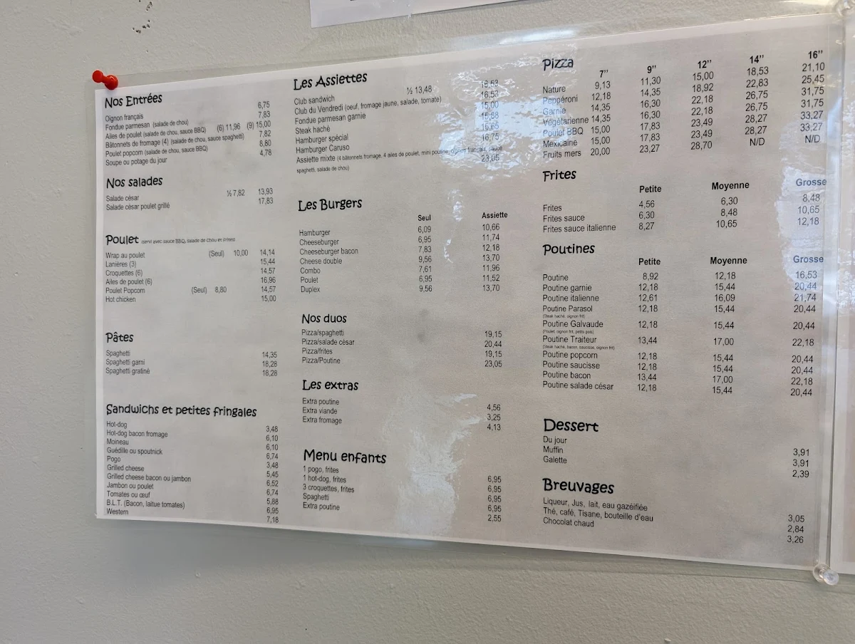 Menu, Casse Croûte Le Traiteur