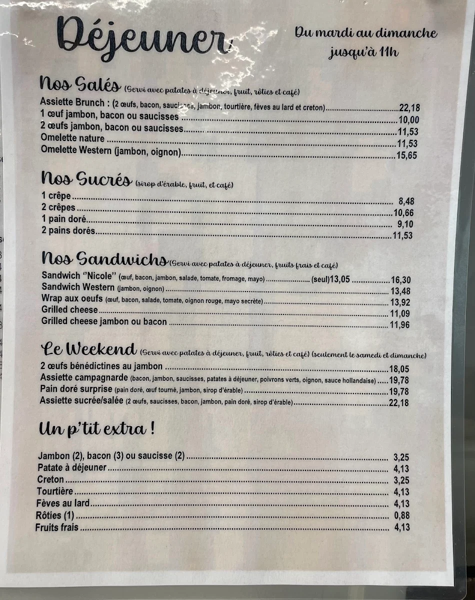 Menu, Casse Croûte Le Traiteur