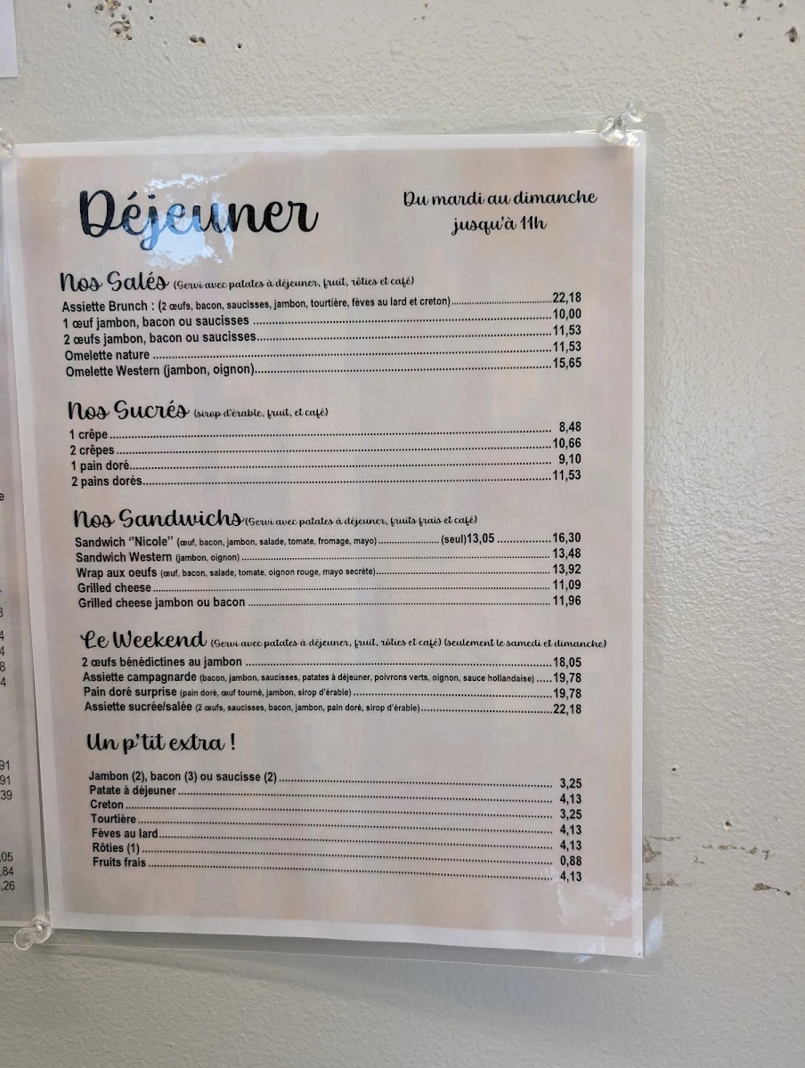 Menu, Casse Croûte Le Traiteur
