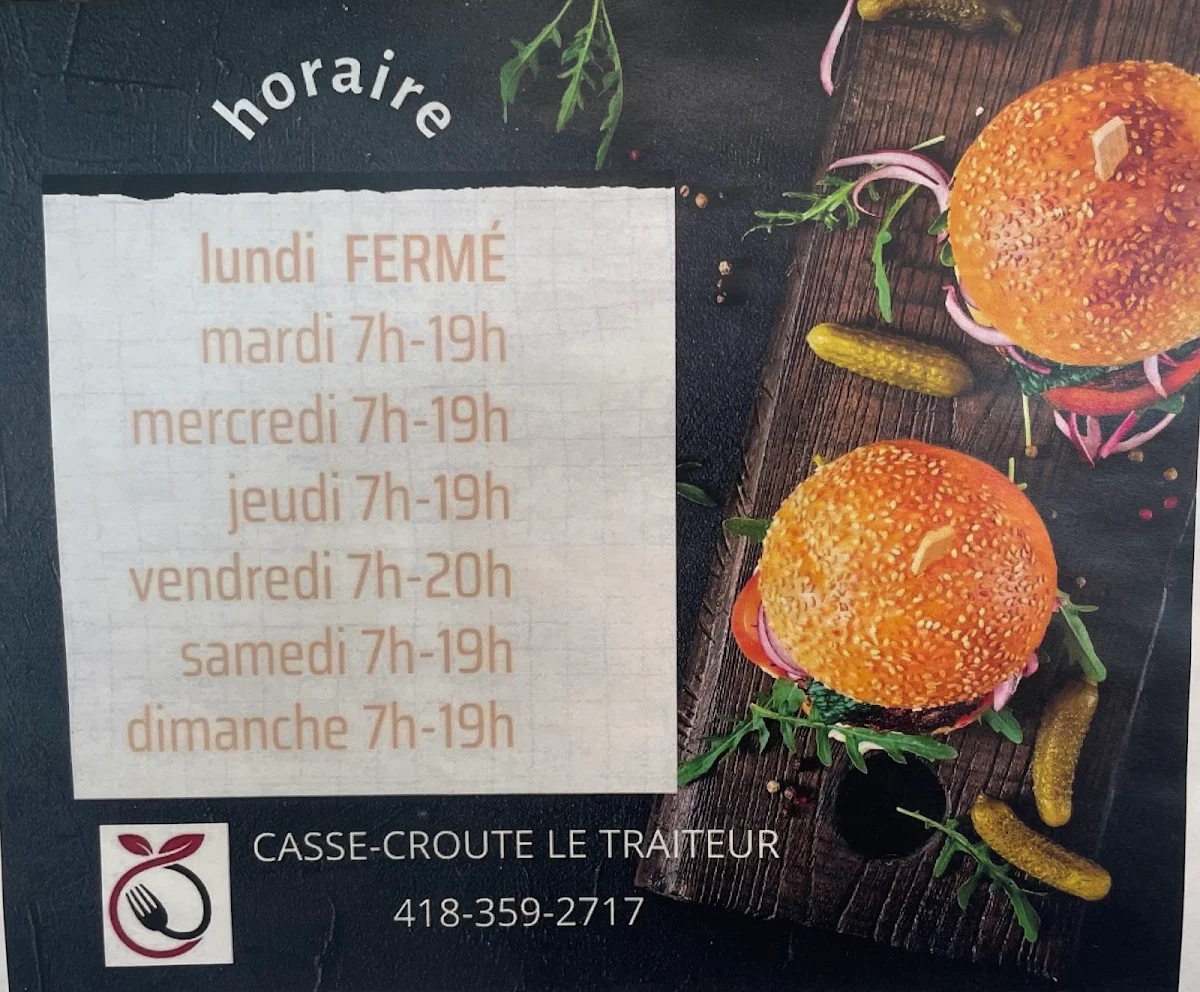 Menu, Casse Croûte Le Traiteur