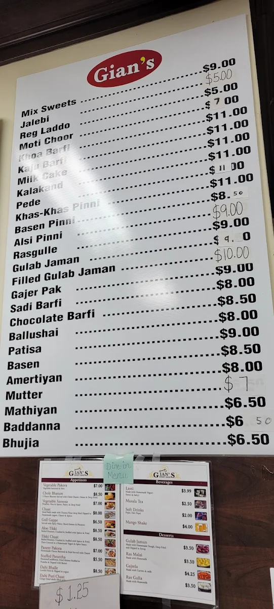 Menu, Gian's Sweetshop
