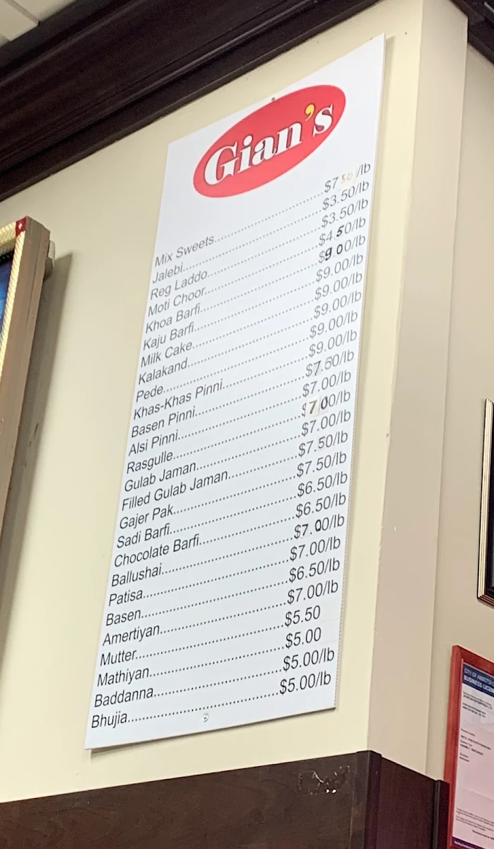 Menu, Gian's Sweetshop