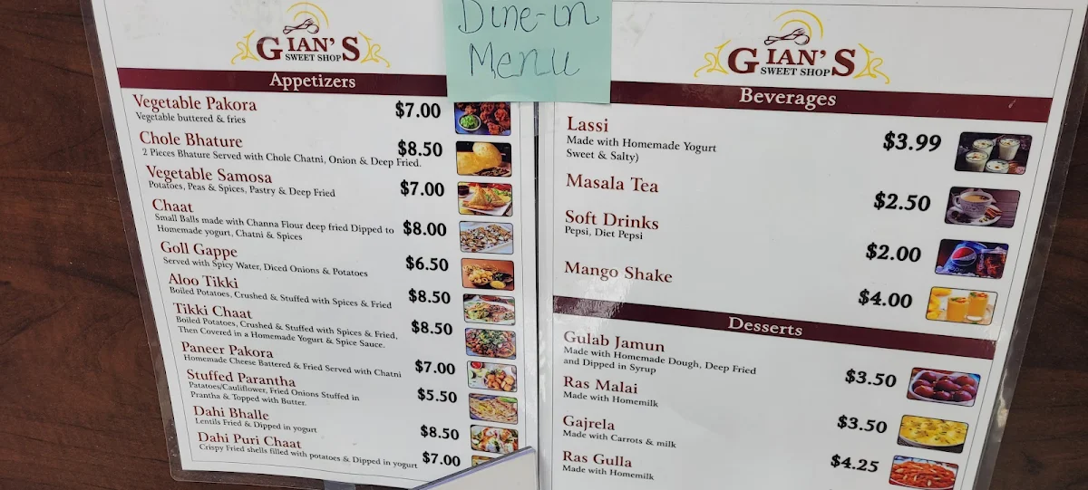 Menu, Gian's Sweetshop