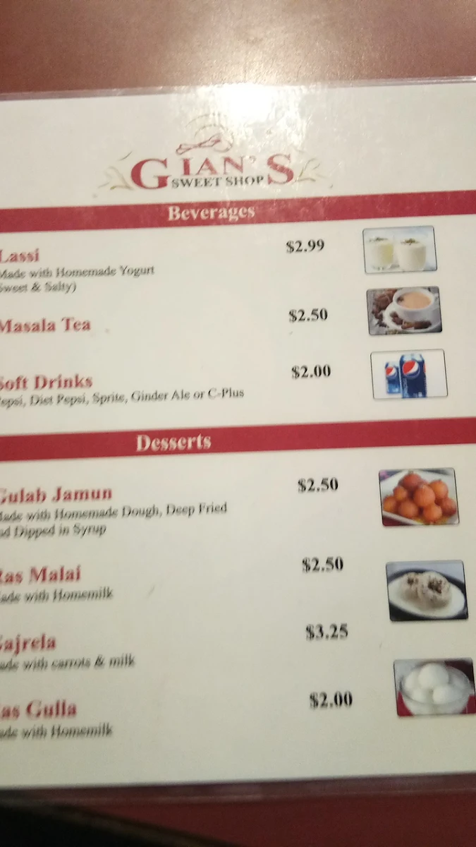 Menu, Gian's Sweetshop