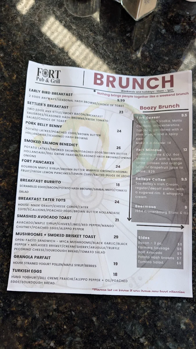 Menu, Fort Pub & Grill