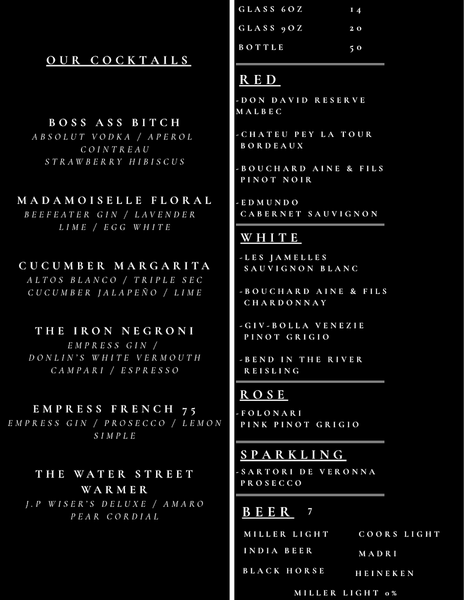 Menu, Bibi Bistro