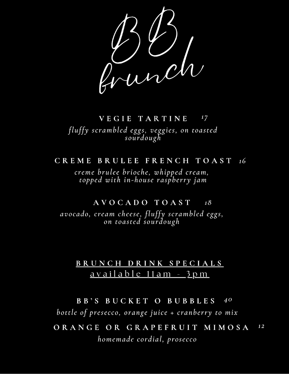 Menu, Bibi Bistro
