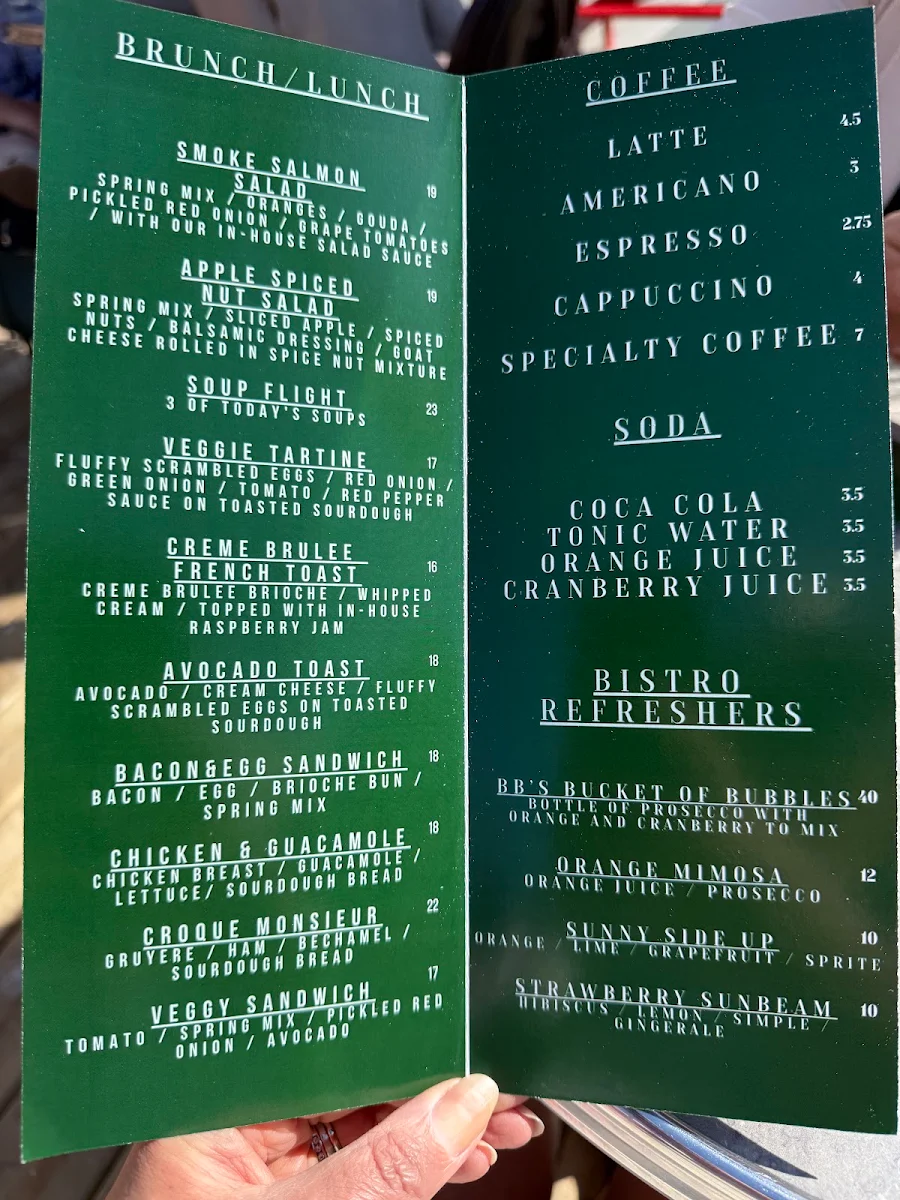 Menu, Bibi Bistro