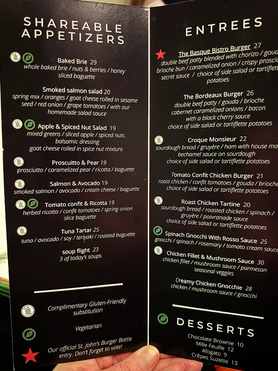 Menu, Bibi Bistro