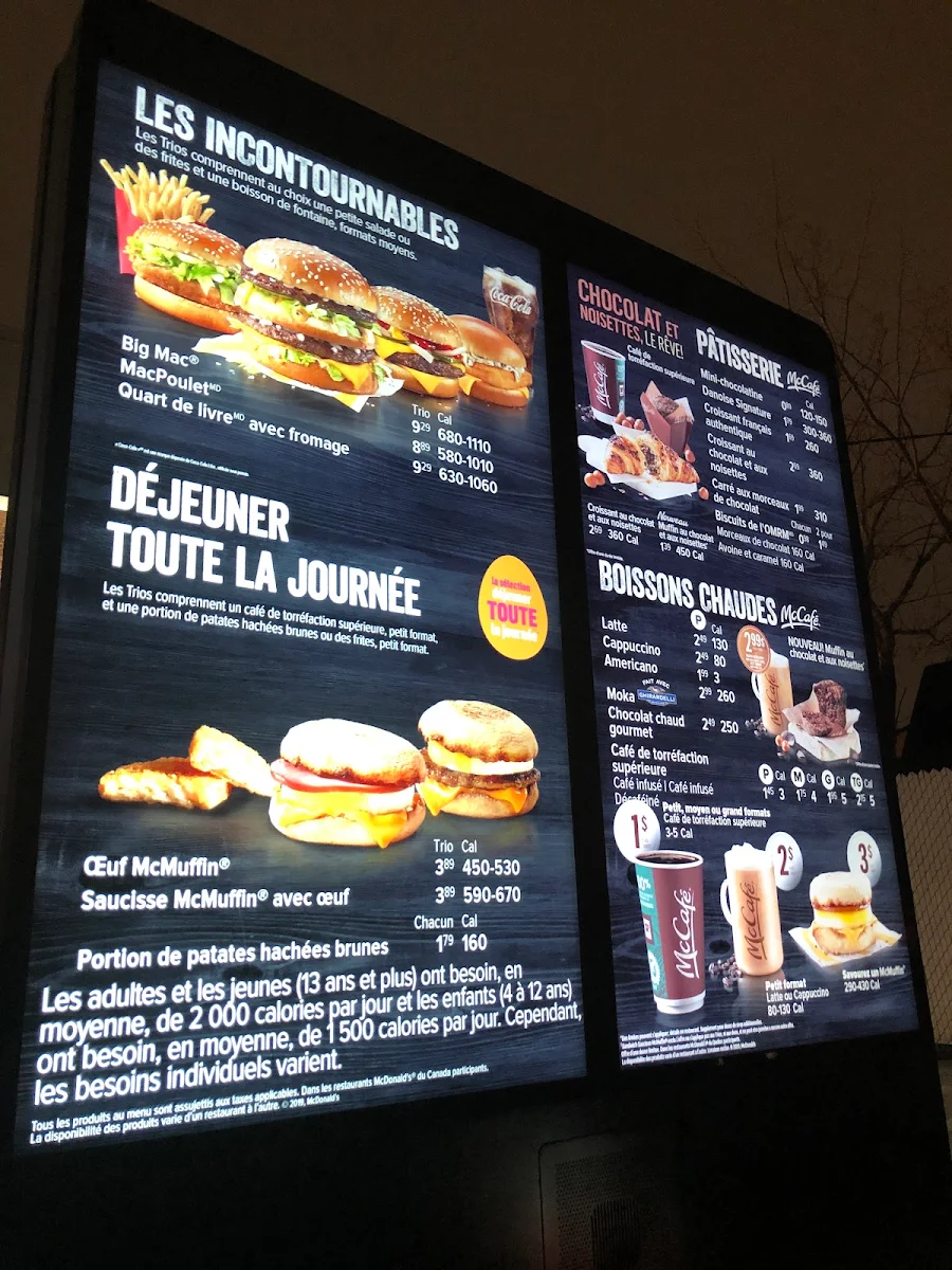 Menu, McDonald's