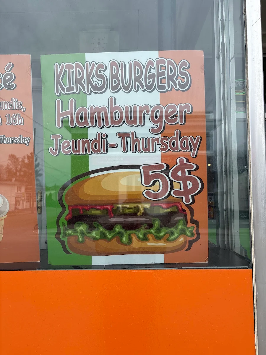 Menu, Kirks burgers