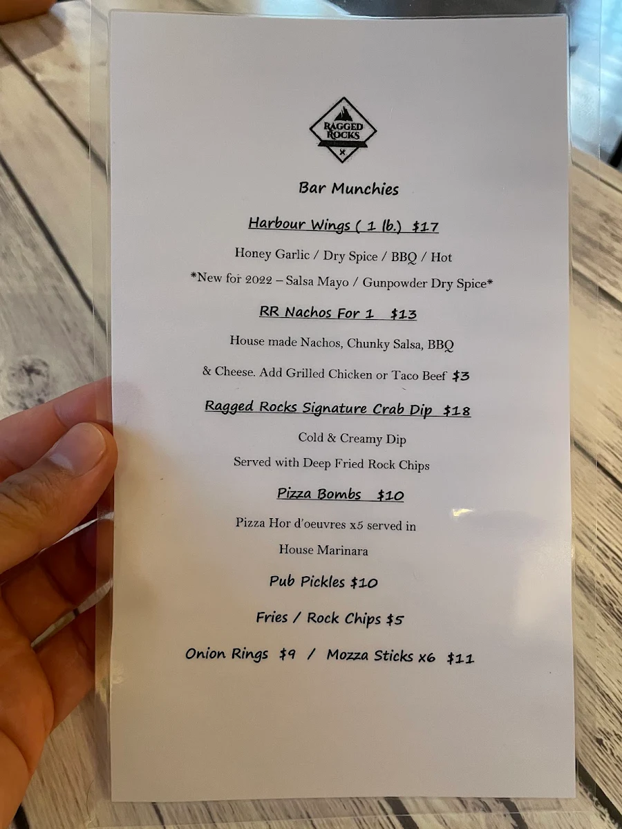Menu, Ragged Rocks Gastropub