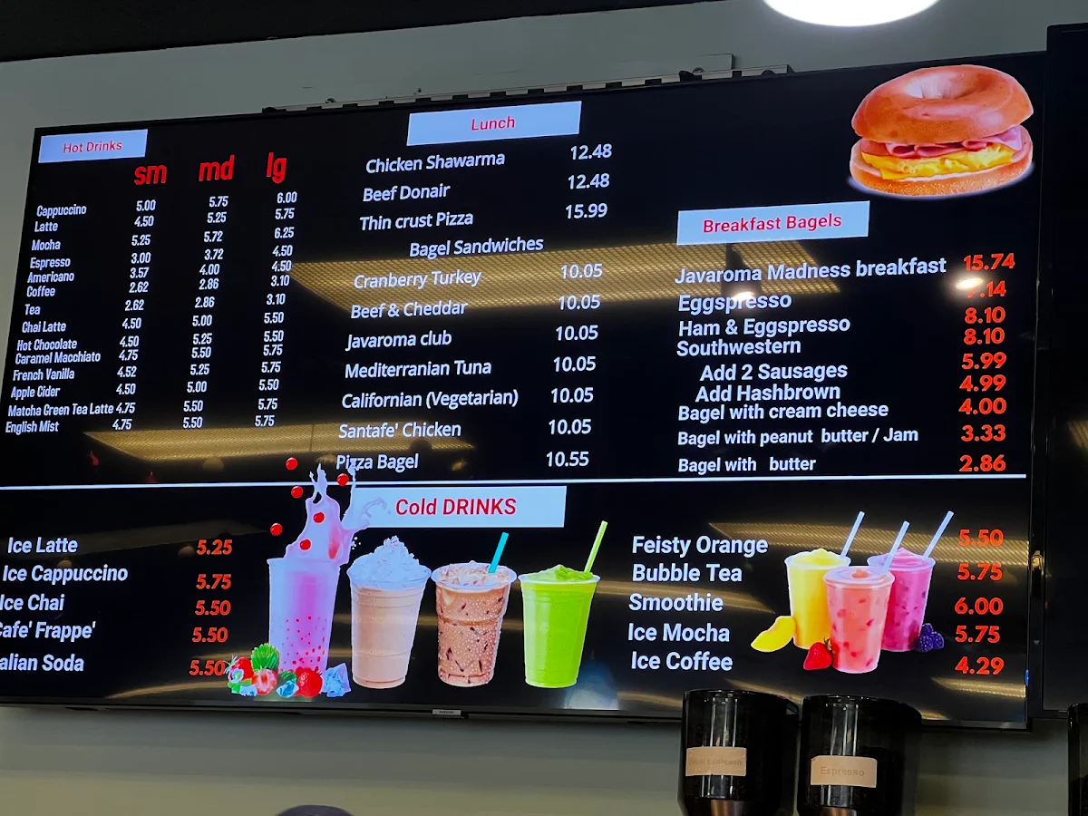Menu, Javaroma Gourmet Coffee & Tea